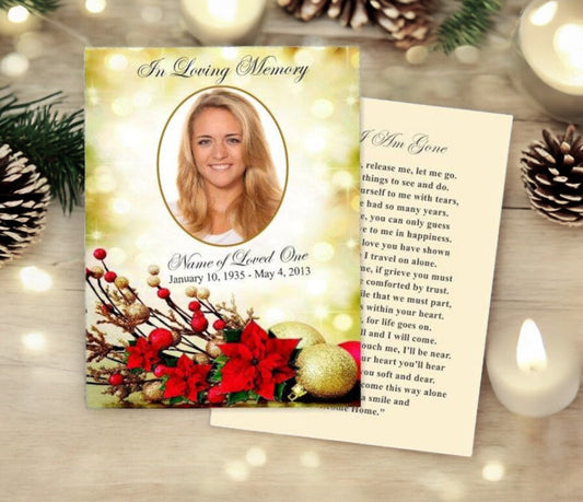 Ponsietta Small Memorial Card Template - The Funeral Program Site