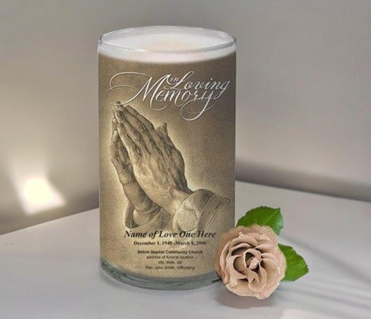 Prayer Personalized Glass Memorial Candle - The Funeral Program Site