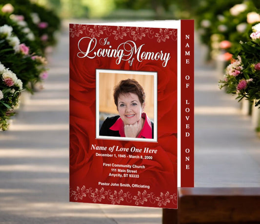 Red Passion 4-Sided Graduated Funeral Program Template