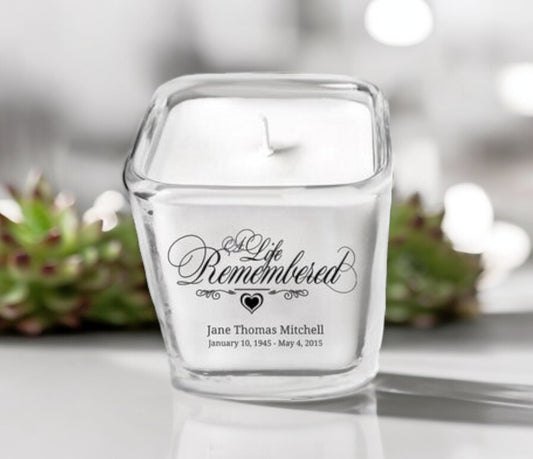 A Life Remembered Glass Cube Memorial Candle