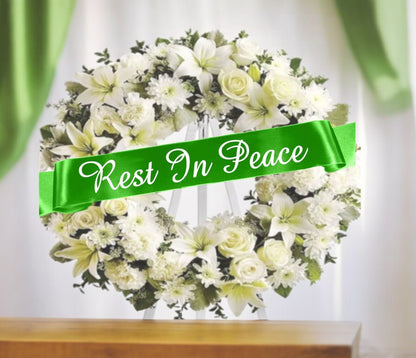 Rest In Peace Funeral Flowers Ribbon Banner - The Funeral Program Site