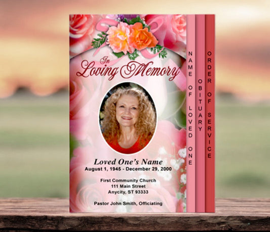 Rosy 8 - Sided Graduated Program Template - The Funeral Program Site