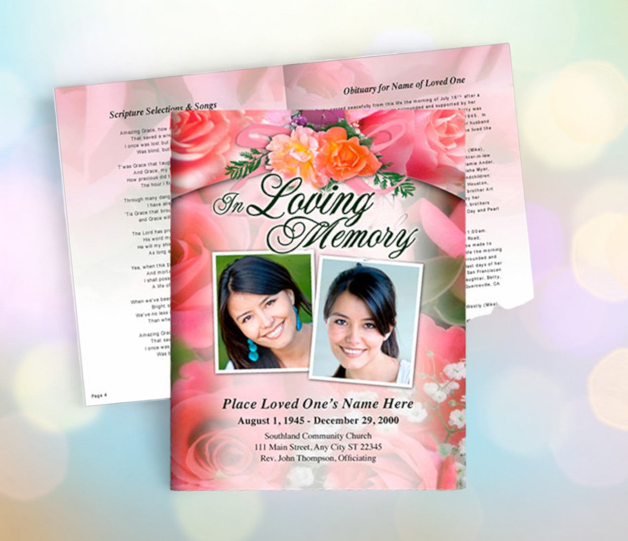 Rosy Large Funeral Booklet Template