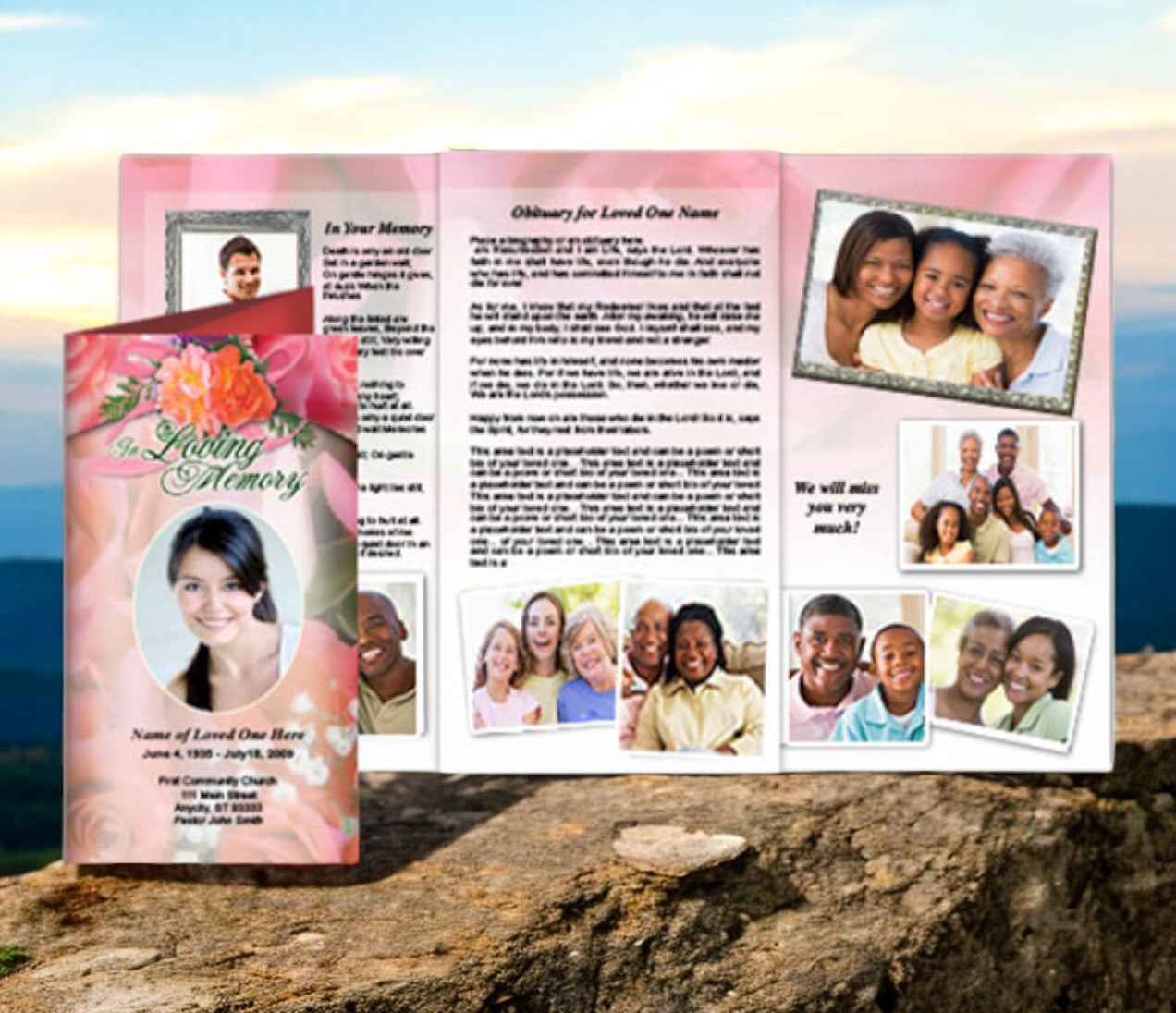 Rosy TriFold Funeral Brochure Template