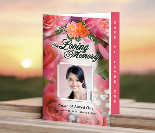 Rosy 4-Sided Graduated Funeral Program Template