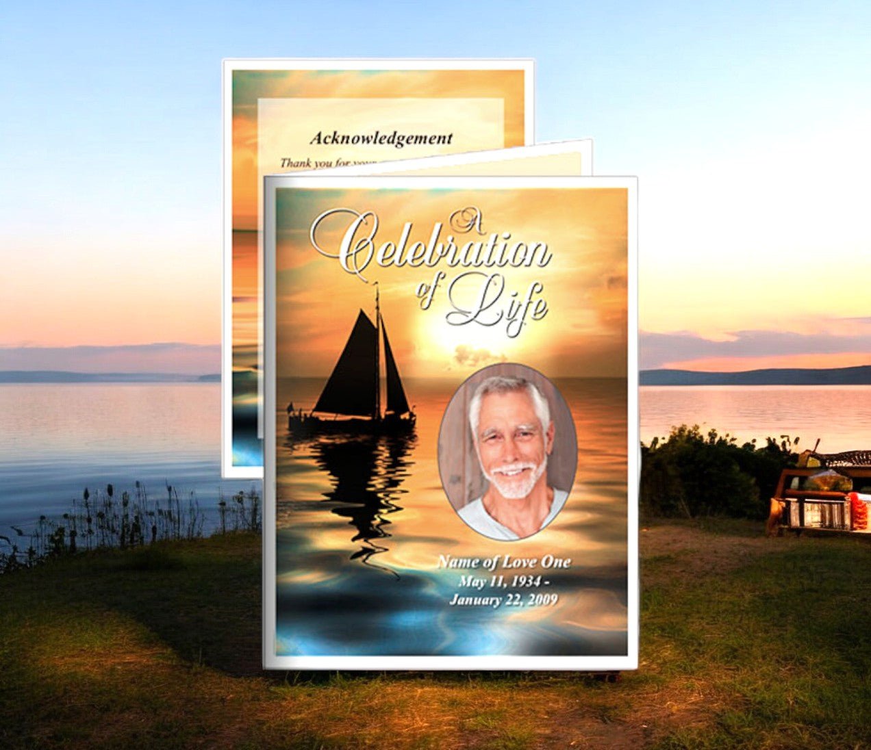 Sailboat Small Memorial Card Template - The Funeral Program Site