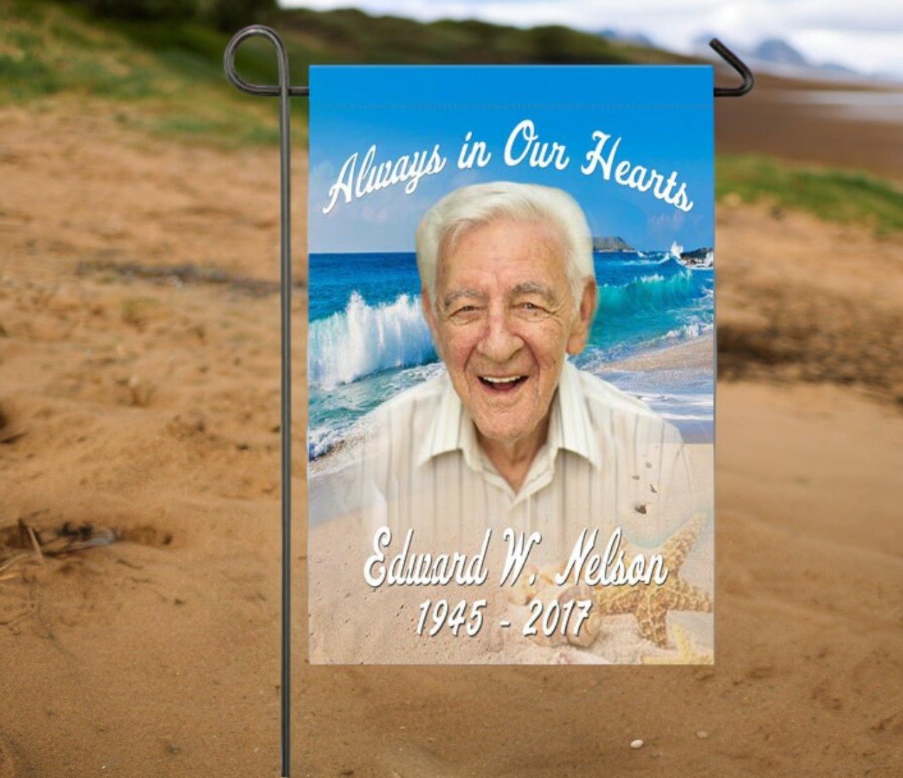 Sandy Shores Personalized Memorial Garden Flag - The Funeral Program Site