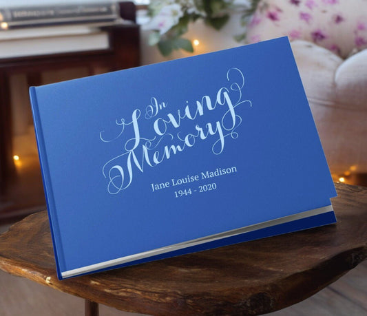 Scripted Elegance Landscape Linen Funeral Guest Book - The Funeral Program Site