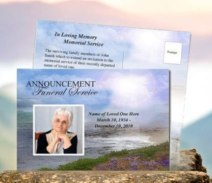 Seascape Funeral Announcement Postcard Template - The Funeral Program Site