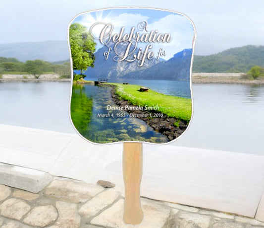 Reflection Cardstock Memorial Fan With Wooden Handle (Pack of 10)