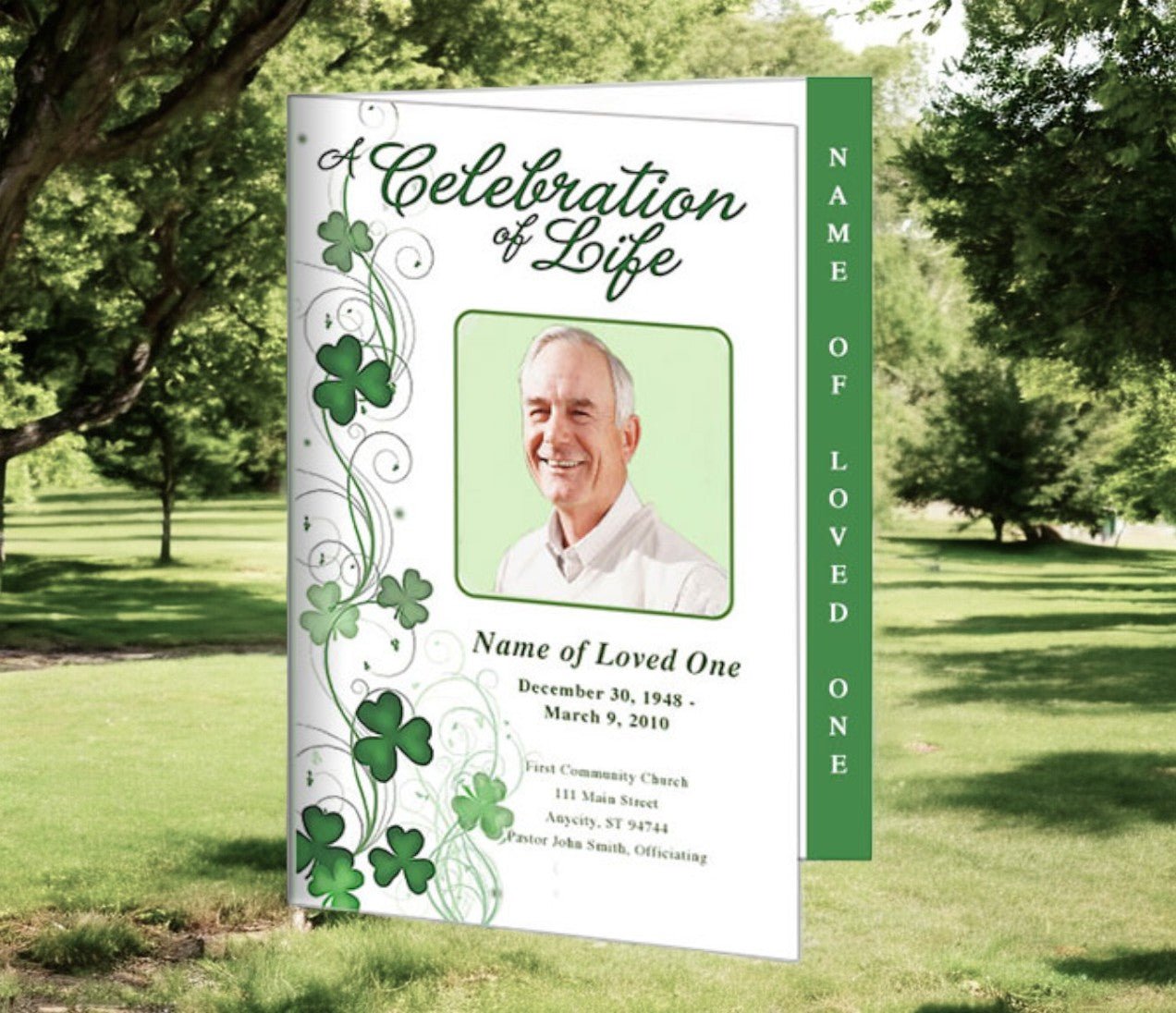 Shamrock 4 - Sided Graduated Funeral Program Template - The Funeral Program Site