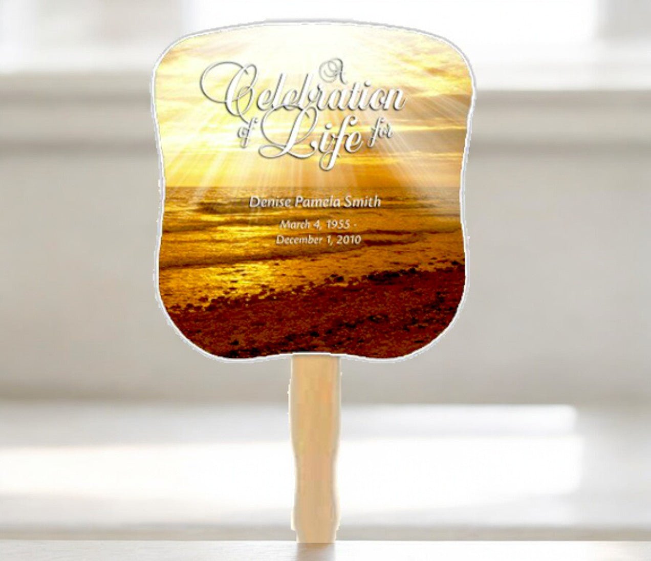 Shine Cardstock Memorial Fan With Wooden Handle (Pack of 10) - The Funeral Program Site