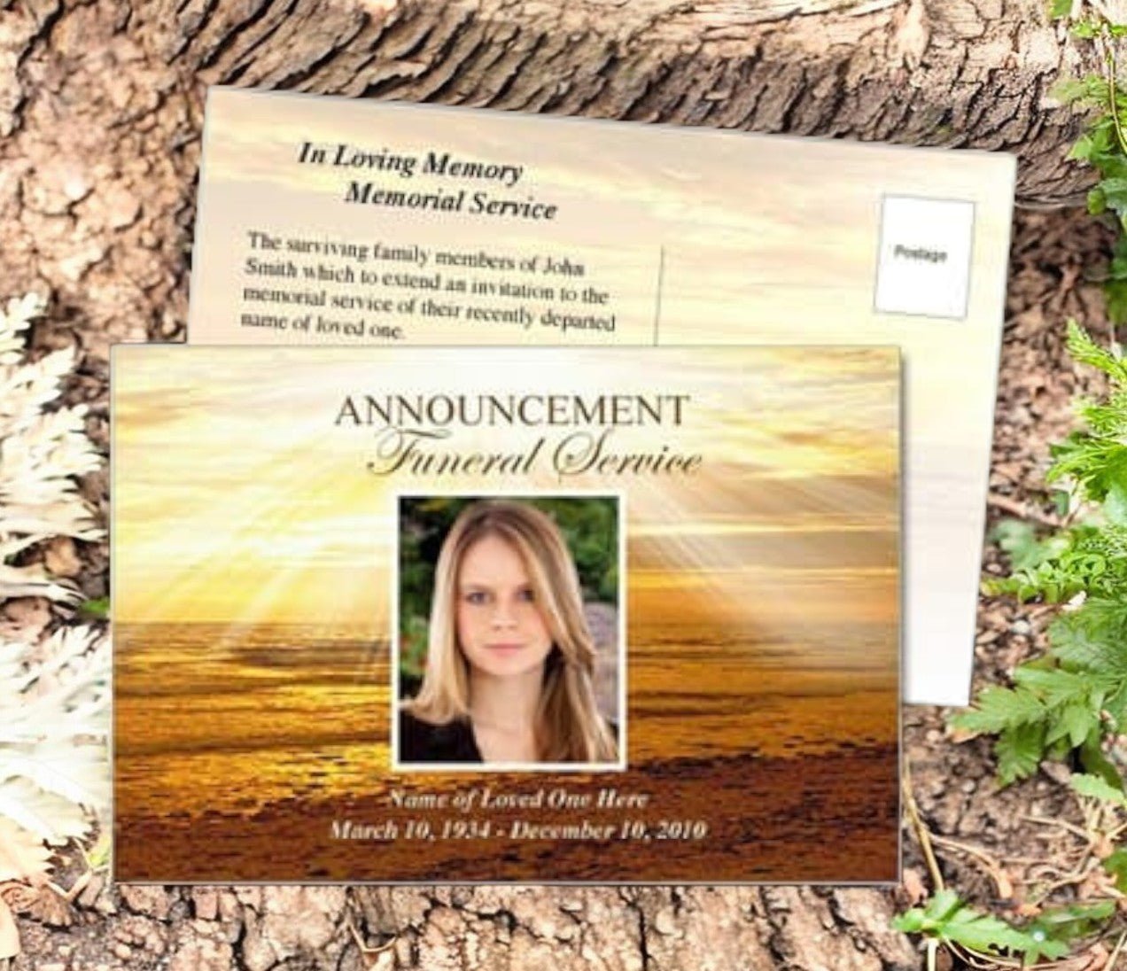 Shine Funeral Announcement Postcard Template - The Funeral Program Site