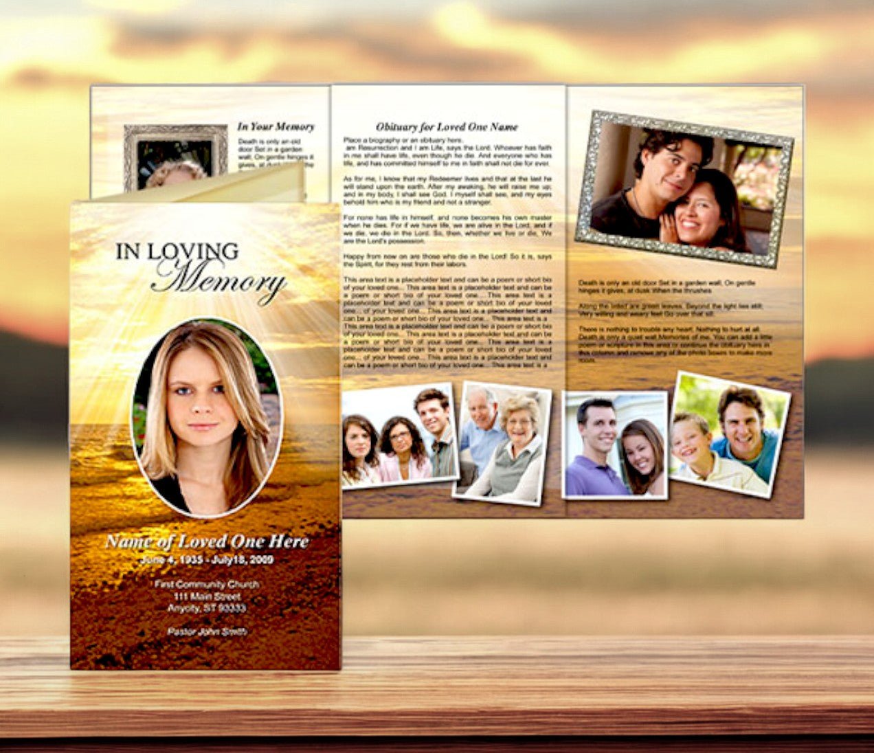 Shine TriFold Funeral Brochure Template - The Funeral Program Site