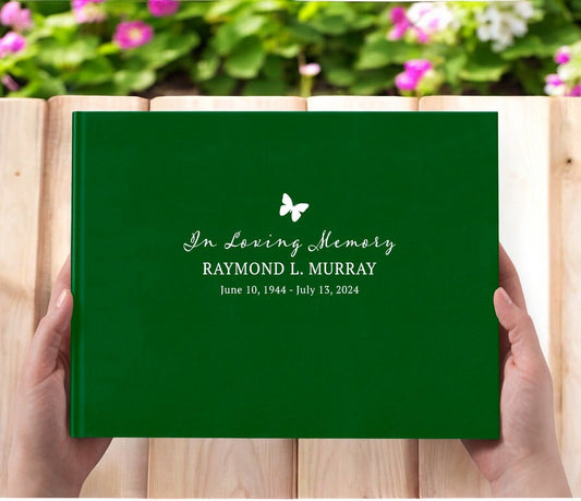 Simple Butterfly Faux Leather Funeral Guest Book - The Funeral Program Site