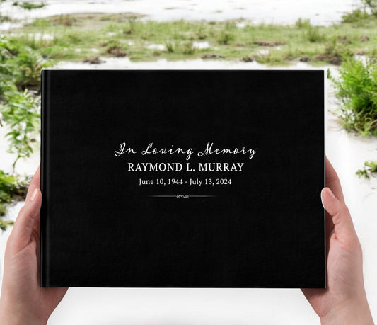 Simple Flourish Faux Leather Funeral Guest Book - The Funeral Program Site