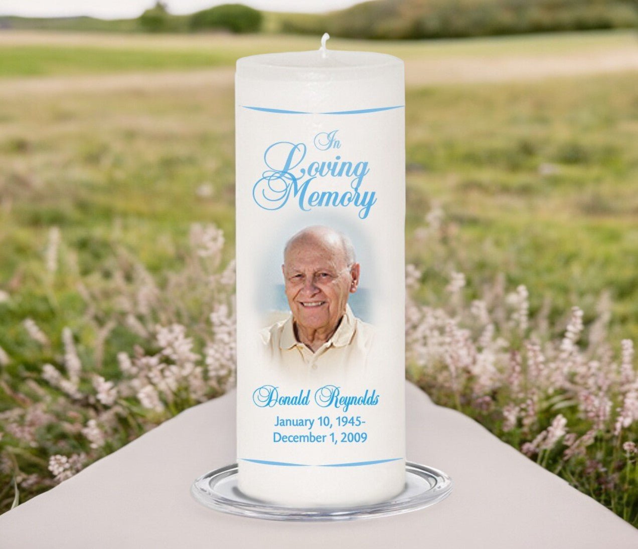 Simple Personalized Wax Pillar Memorial Candle - The Funeral Program Site