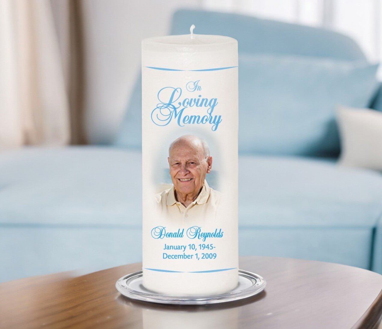 Simple Personalized Wax Pillar Memorial Candle - The Funeral Program Site