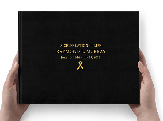 Simple Ribbon Faux Leather Funeral Guest Book - The Funeral Program Site