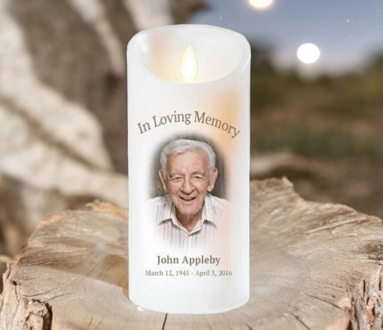 Simple With Personalized Photo Dancing Wick LED Candle - The Funeral Program Site