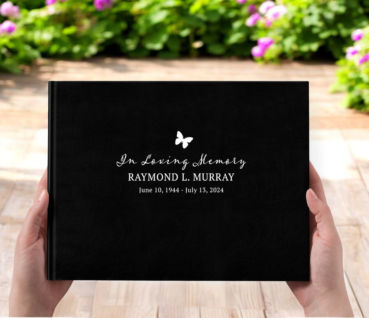 Simple Butterfly Faux Leather Funeral Guest Book