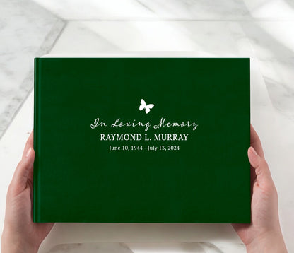 Simple Butterfly Faux Leather Funeral Guest Book