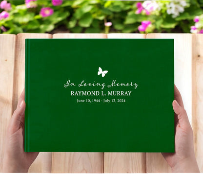 Simple Butterfly Faux Leather Funeral Guest Book