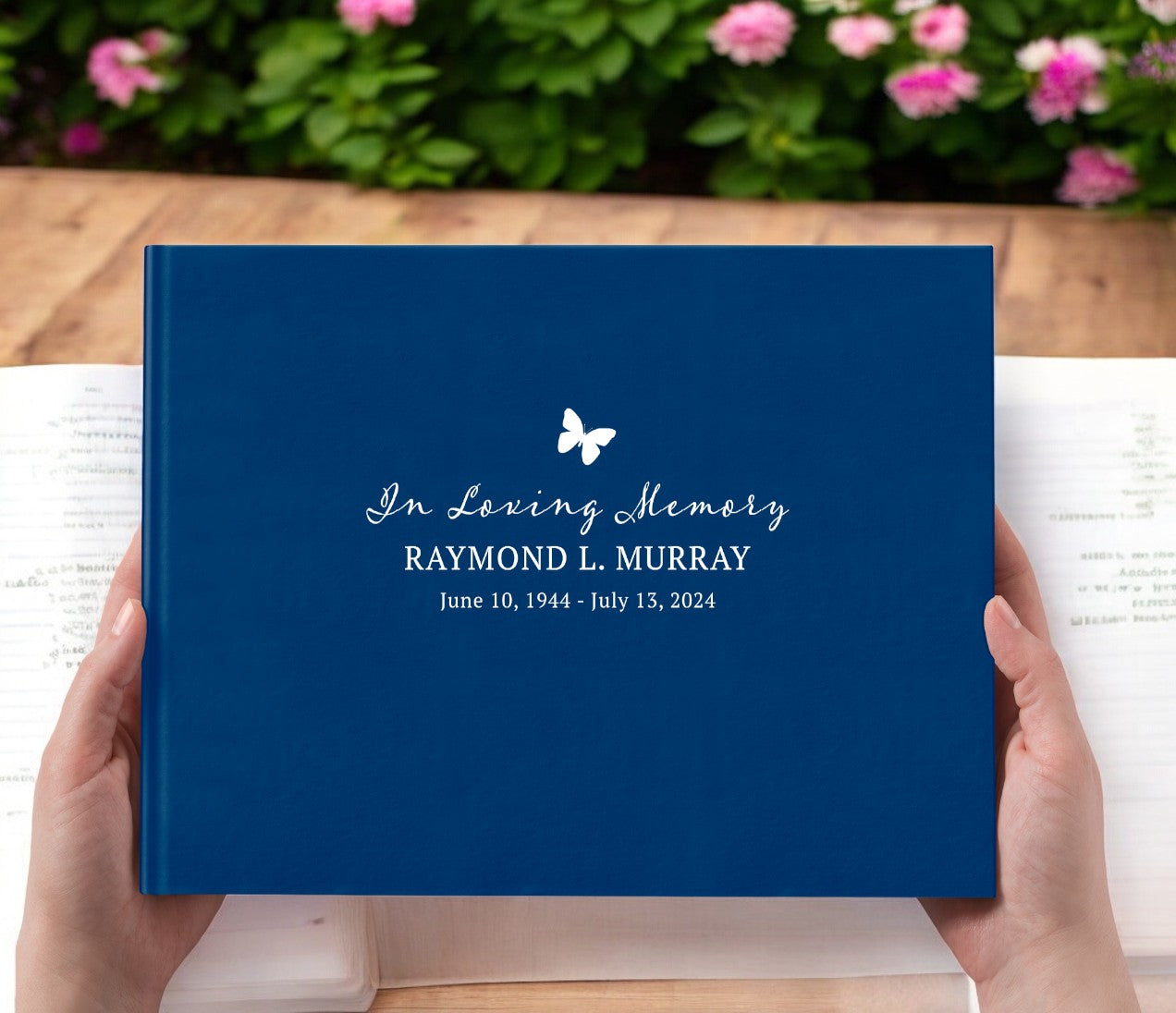 Simple Butterfly Faux Leather Funeral Guest Book