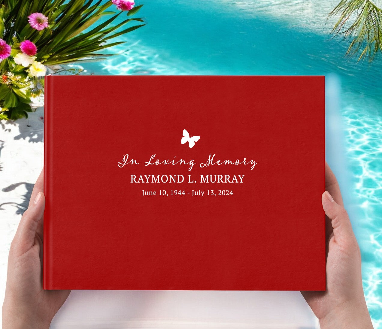 Simple Butterfly Faux Leather Funeral Guest Book