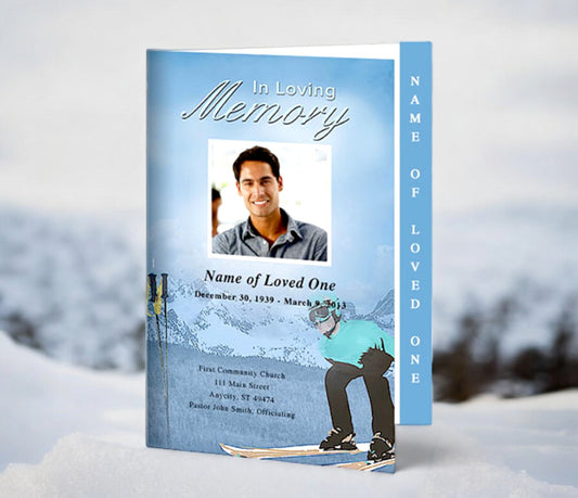 Skiing 4-Sided Graduated Funeral Program Template