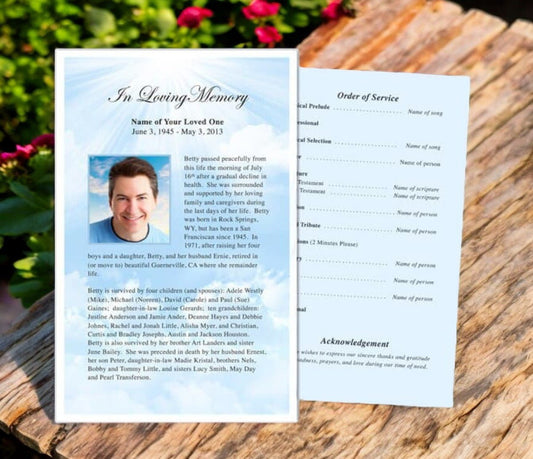 Sky Blue Funeral Flyer Template - The Funeral Program Site