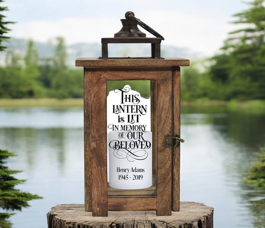 Solid Wood Outdoor Memorial Lantern With Wax Candle - The Funeral Program Site