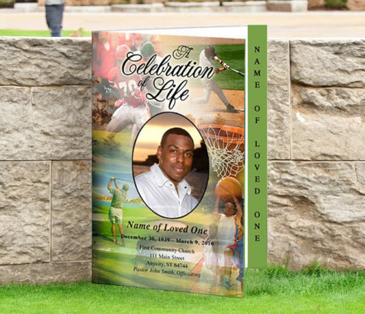 Sports 4-Sided Graduated Funeral Program Template