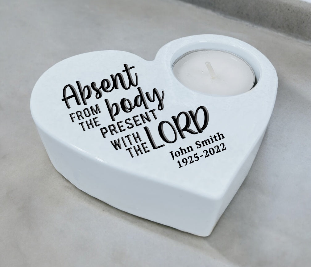 Absent From Body Stone Heart Memorial Tea Light Candle Holder