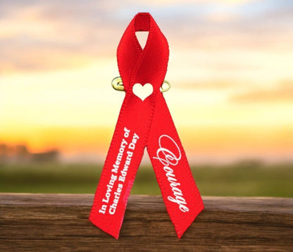 Stroke, Heart Disease Personalized Awareness Ribbon (Red) - Pack of 10 - The Funeral Program Site