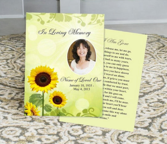 Sunflower Small Memorial Card Template