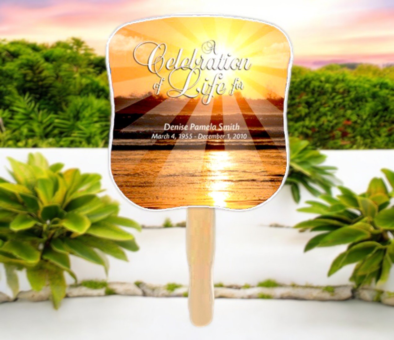 Sunrise Personalized Hour Glass Memorial Fan (Pack of 10) - The Funeral Program Site