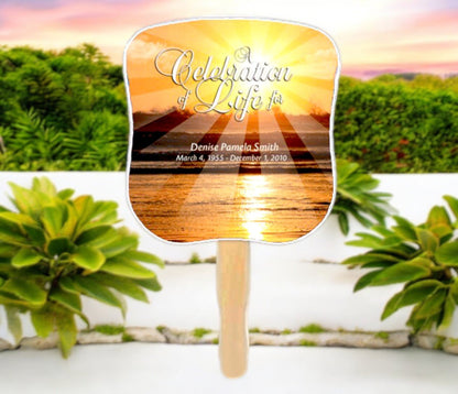 Sunrise Personalized Hour Glass Memorial Fan (Pack of 10) - The Funeral Program Site