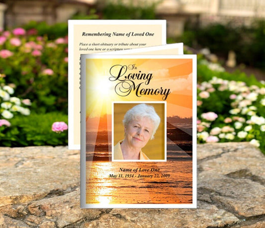 Sunrise Small Memorial Card Template - The Funeral Program Site