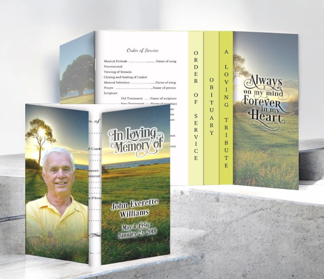 Sunset Breeze Gatefold - Graduated Combo Funeral Program Design & Print (Pack of 50) - The Funeral Program Site