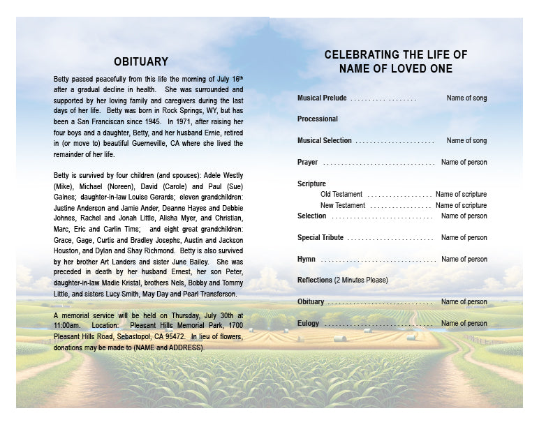 Tractor Funeral Program Template