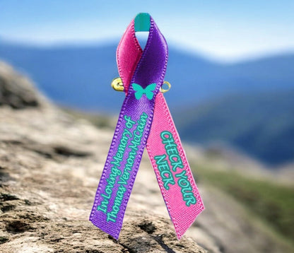 Thyroid Cancer Ribbon - Pink, Purple, Teal (Pack of 10) - The Funeral Program Site