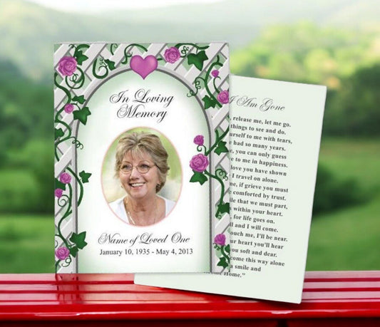 Trellis Small Memorial Card Template - The Funeral Program Site