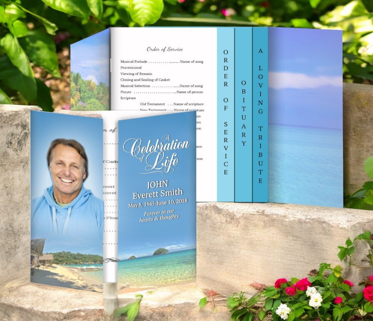 Tropical Gatefold - Graduated Combo Funeral Program Design & Print (Pack of 50) - The Funeral Program Site