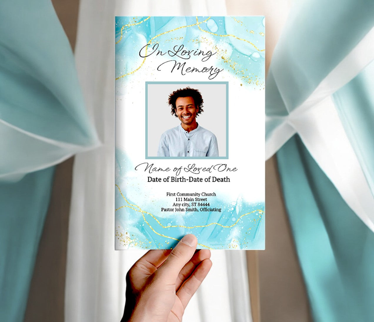 Turquoise Online Funeral Program Template