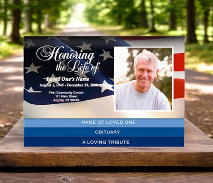 US Flag 8 - Sided Graduated Bottom Fold Template - The Funeral Program Site