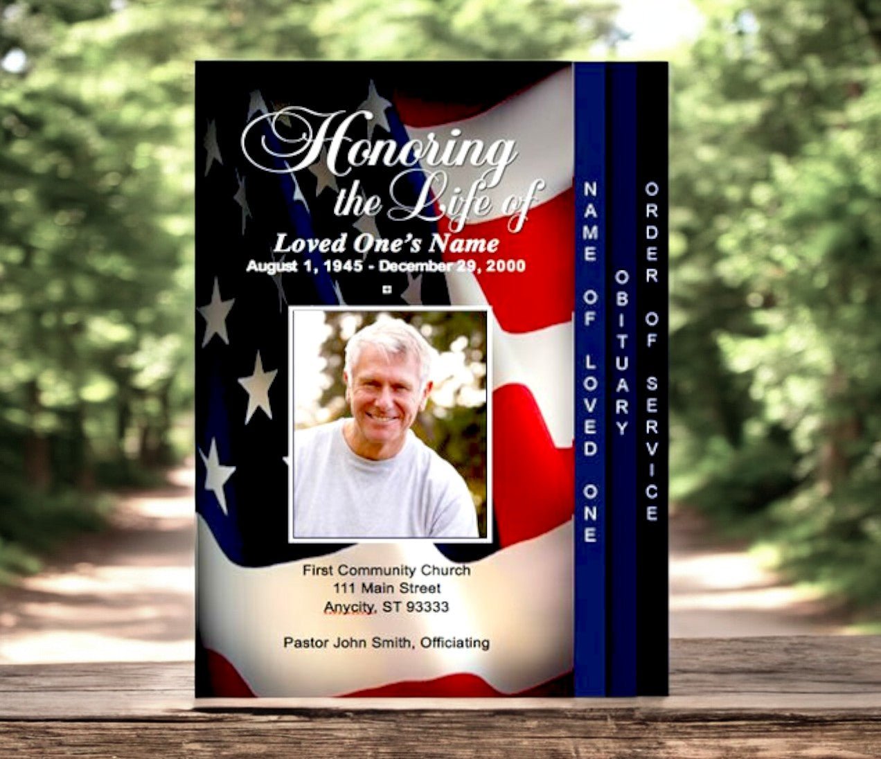 US Flag 8 - Sided Graduated Program Template - The Funeral Program Site