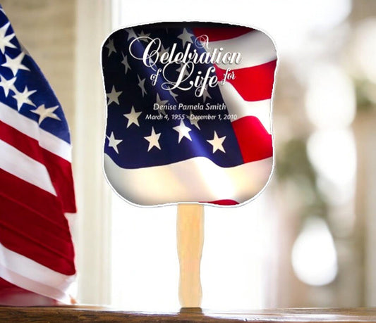 US Flag Personalized Hour Glass Memorial Fan (Pack of 10) - The Funeral Program Site