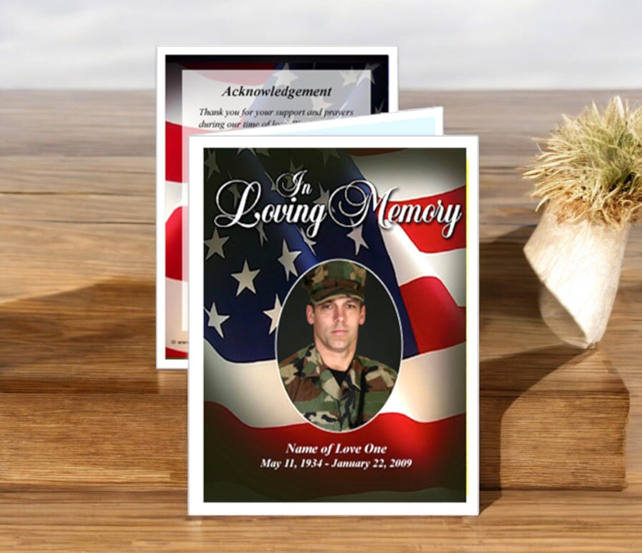 US Flag Small Memorial Card Template - The Funeral Program Site