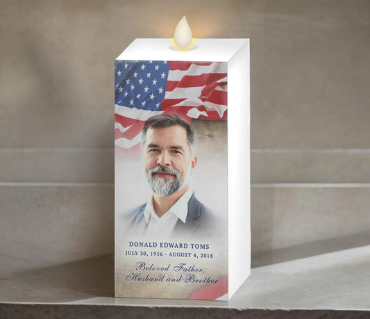 U.S. Flag Square Dancing Wick LED Memorial Candle - The Funeral Program Site